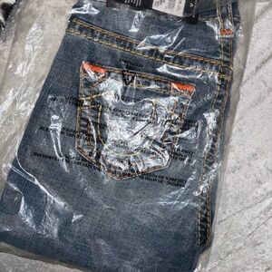 True Religion Blue Jeans with Orange Stitching